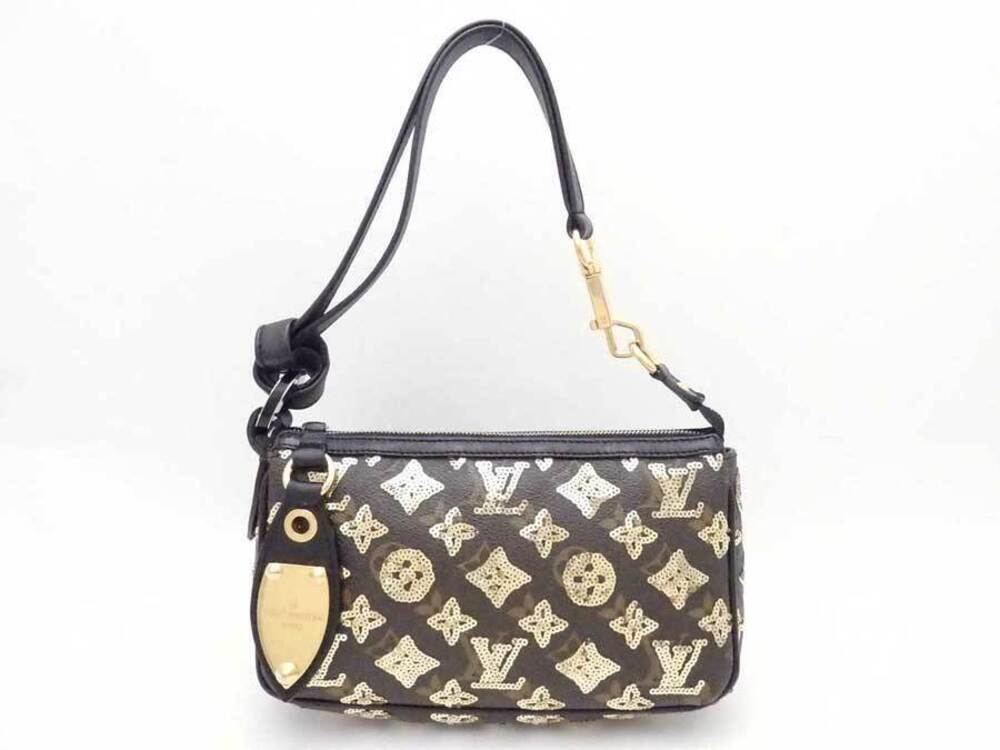 Louis Vuitton Pochette Eclipse Monogram Canvas Tote Bag Gold Black